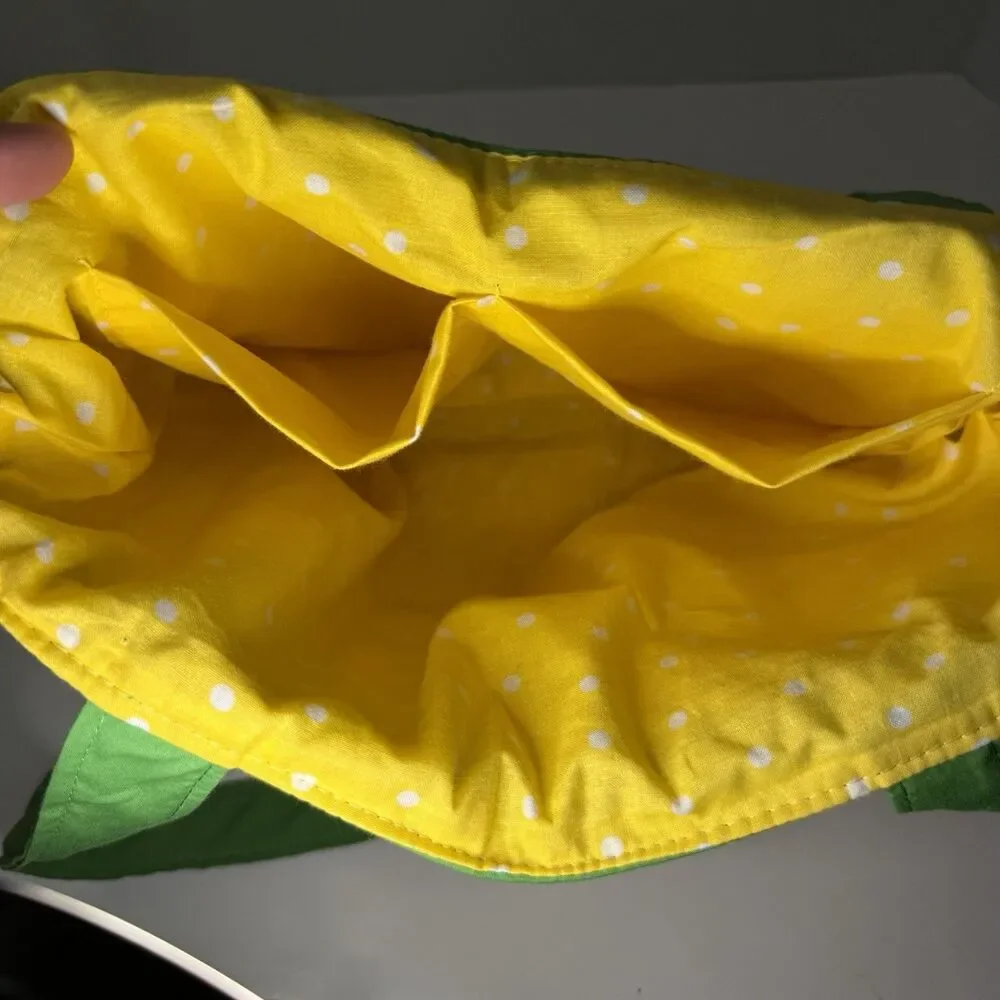 Handmade Quilted Lemon Patchwork Tote Bag Cottagecore Farmer Market Shoulder Bag